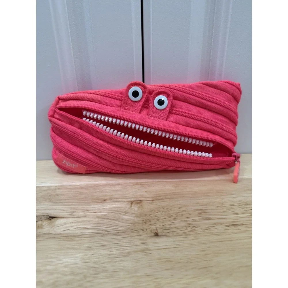 Zipit Pencil Pouch Monster Eyes Neon Hot Pink School Office
